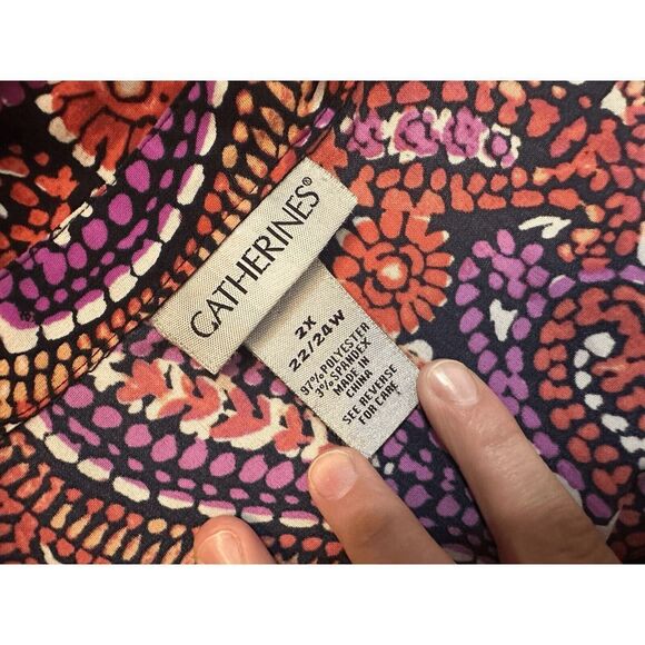 Catherines Women's Long Sleeve Button Up Collared Top Paisley Plus Size 2X 22/24 - Picture 5 of 5